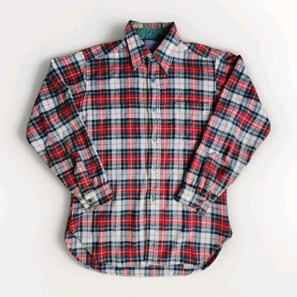 Vtg Pendleton 60s Country Traditionals Men Wool Flannel Plaid Button Up Shirt M - Picture 2 of 10